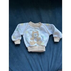 Vintage Confetti Knits Sweatshirt Infant 0-6 Months Teddy Bear Blocks Raglan 80s